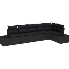 Rantry 6-teiliges Garten Sofa Set mit Kissen Schwarz Poly Rattan Gartenlounge Modelis3347083