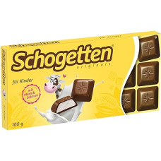 Schogetten For children, 100 g chocolate bar, milk chocolate with creamy milk cream, practically individually portioned. A delight. Piece by piece.