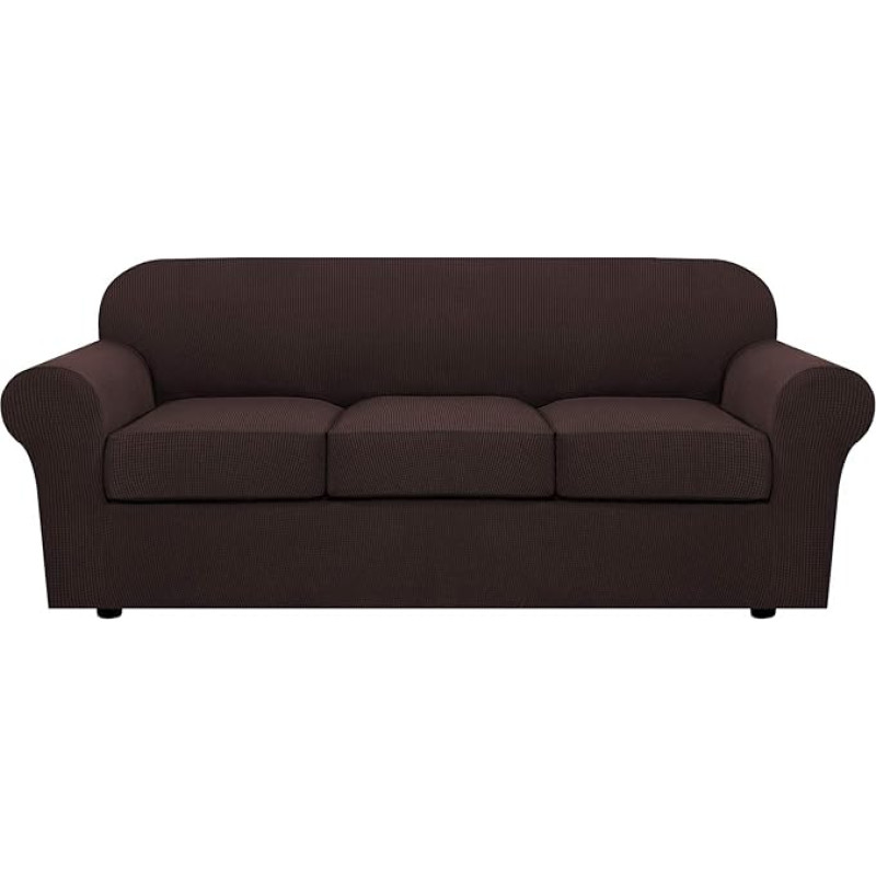 H.VERSAILTEX Upgraded Stretch Sofa Slipcover for Dogs Couch Cover for 3 Cushions Couch Separate Cushion Furniture Protector Non-Slip Elastic Bottom Spandex Jacquard (Sofa, Chocolate)