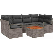 Rantry 7-teiliges Garten-Sofa-Set mit Kissen Grau Poly Rattan Akazie, 2-Sitzer Garten-Sofa mit Kissen Grau Poly Rattan Gartenlounge Modelis3347657