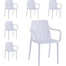 6 sudedamų sodo kėdžių rinkinys - aukštos kokybės baltos spalvos lauko kėdės, atsparios oro sąlygoms, UV spinduliams, iki 200 kg svorio, skirtos balkonui, terasai ir valgomajam