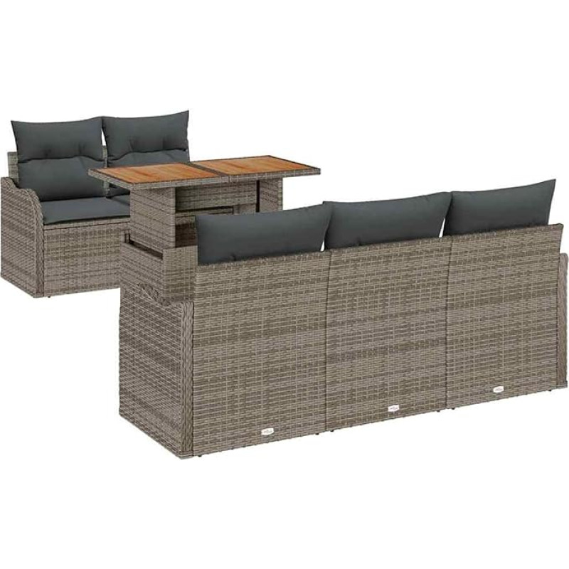 6-teiliges Garten Sofa Set mit Kissen Grau Poly Rattan Gartenlounge Modelis3358134