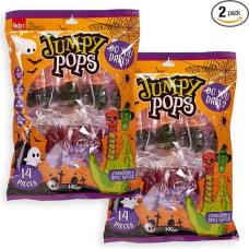 Becky's Jumpy Pops Halloween Lollies 2 x 140 g - Cute Skull and Witch Head Lollipops with Spiral Spring to Put on Your Fingers - Party Bags, Trick or Treat, Children's Birthday Party & Decoration