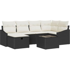 Rantry 7-teiliges Garten-Sofa-Set mit Kissen Schwarz Poly Rattan Gartenlounge Modelis3359286