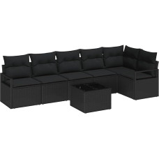 Rantry 7-teiliges Garten Sofa Set mit Kissen Beige Poly Rattan, 2-Sitzer Garten Sofa mit Kissen Schwarz Poly Rattan Gartenlounge Model3346413