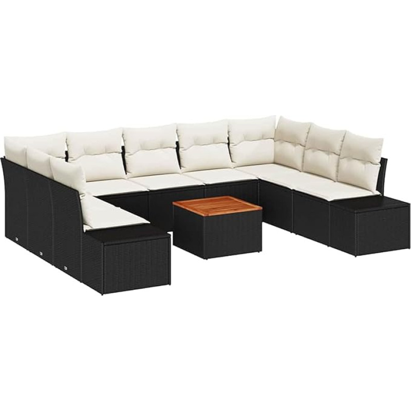 Rantry 10 dalių sodo-dėžės komplektas su sėdynėmis Schwarz Poly-Rattan Akazie Gartenlounge Modelis3356668