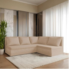 FORNIRO 24 Hugo L Ecksofa mit Schlaffunktion und Bettkasten - Stoff Komfort in Creme, 206 x 165 cm L formos sofa, ausziehbar mit hochelastischem Schaumstoff und Plüschbezug