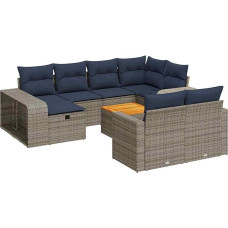 11-TLG. Garten-Sofagarnitur mit Kissen Grau Poly Rattan Gartenlounge Modelis3326085