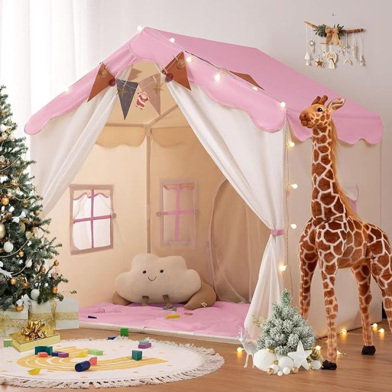 besrey 2-in-1 vaikiška palapinė, vaikiškas žaidimų namelis su kilimėliu ir apšvietimu, vaikiška lovos palapinė, žaidimų palapinė patalpose, princesės palapinė, vaikiškas žaidimų namelis, mielas kampelis vaikų kambario dekorui