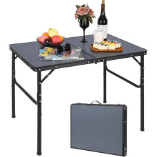 REDCAMP sulankstomas stovyklavimo stalas su reguliuojamu aukščiu, lengvas nešiojamasis sulankstomas stalas, stovyklavimo stalas, 90 x 60 cm, skirtas naudoti patalpose ir lauke, balkone, turguje, virtuvėje, tamsiai pilkas