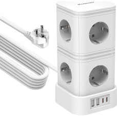 Daugkartinis lizdas 5 m, PD20 W maitinimo juosta su 4 USB, daugkartinis lizdas, 4000 W/16 A, maitinimo juosta 5 m su jungikliu, balta