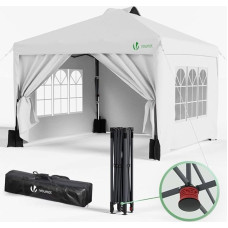 VOUNOT Pavillon 3x3m Wasserdicht Stabil Winterfest, Pop Up Faltpavillon mit 4 Seitenteilen und 5 Sandsäcke, Faltbar Partyzelt Gartenzelt Gartenpavillon inkl. Tasche, Weiß