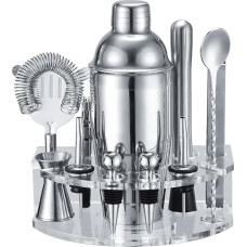 Bartender Kit Cocktail Shaker Set, Stainless Steel Cocktail Kit with 12 Piece Bar Accessories, 25oz Shaker Bar Set Drink Mixer Set with Stand Jigger Strainer Spoon Muddler for Cocktails (Si