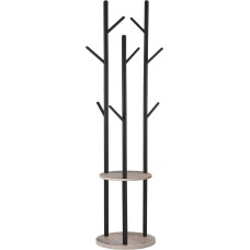 HOOBRO Coat Rack, Freestanding Clothes Rack, Tree Shape Coat Rack with 8 Hooks, 2 Round Shelves for Clothes, Hat, Bag, Living Room, Bedroom, Office, Greige-Black EBG33YM01