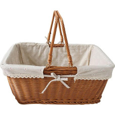 RT&BS Pintas pikniko krepšys su įdėklu, tušti dovanų krepšiai, pintas pirkinių krepšys su rankena, daugkartinio naudojimo pintas krepšys stovyklavimui, piknikui, saugojimui, vakarėliui (didelis)