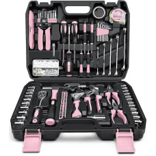 Sundpey Tool Box Filled 281 Pieces - Portable Complete Tool Sets Tool Box with Socket Wrench Set Screwdriver Set Metric Allen Key Pliers Tool Box Pink