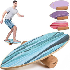 POWRX Surf Balance Board Wood/Balance Skateboard su ratuku, koordinacijos mokymas banglentei, banglentei, riedlentei, sporto pusiausvyros lentai, jėgos ir pusiausvyros treniruokliui patalpose ir lauke