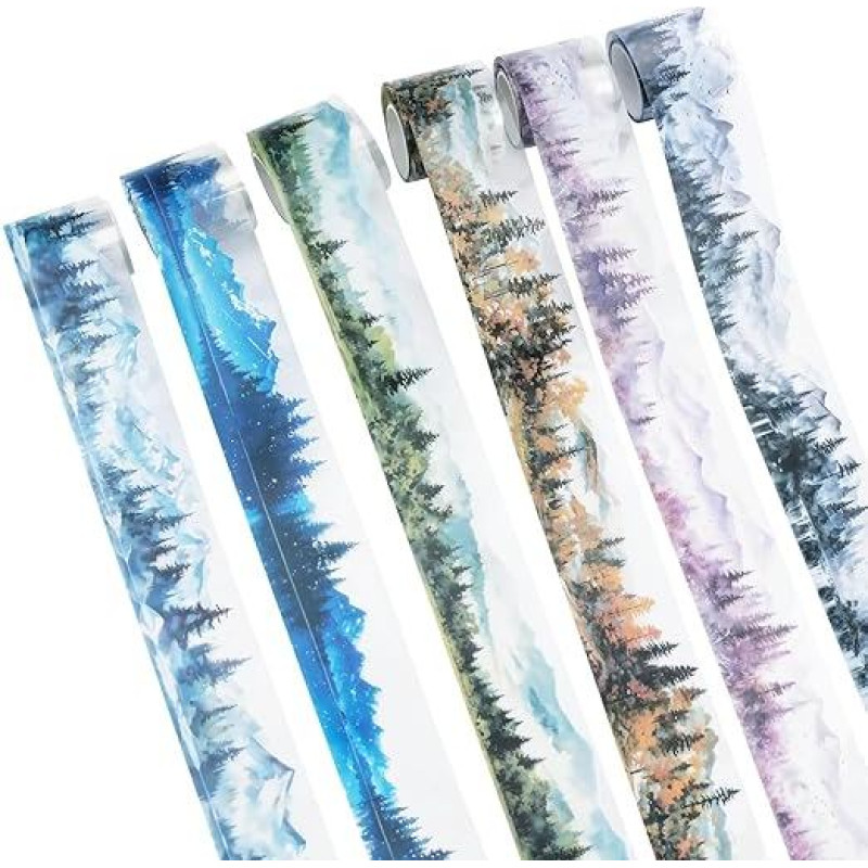 Kalnų PET juostelių rinkinys, 6 ritinėliai kraštovaizdžio PET Washi Scrapbooking juostelių rinkinys Kraštovaizdžio scenos lipdukai Junk Journaling Art Crafts Scrapbooking DIY Supplies
