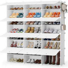 Batų stovas, didelis batų stovas, 8 pakopų batų spinta, modulinė batų saugykla, nepraleidžianti dulkių ir vandens, taupanti erdvę, talpinanti 48 poras batų, skirta prieškambariams, miegamiesiems, įėjimams (balta, 3 x 8)