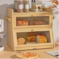Bread Bin Natūralus bambuko duonos konteineris Duonos laikymo dėžutė su 2 lygiais, medinis duonos konteineris Duonos laikymo dėžutė Maisto saugumas Lengva priežiūra Vizualizuota duonos dėžutė