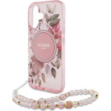 CG MOBILE Guess GUHMP16SHFWBRCESP dėklas iPhone 16 6,1 colio rožinės spalvos IML Flowers with Pearl Strap