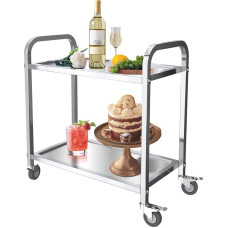 Serving Trolley 2 Shelves Kitchen Trolley Transport Trolley Stainless Steel with 4 Wheels (2 x Brakeable) for Restaurant Kitchen or Hotel (85 x 45 x 90 cm)