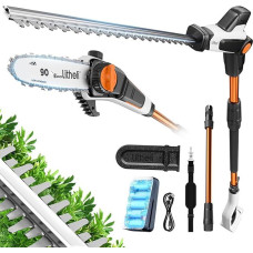 Litheli 20V 2-in-1 Battery Telescopic Hedge Trimmer & Pruner with 2.0Ah Battery, 47 cm Rod Hedge Trimmer, Angled Head and Extension Rod for Cutting Branches, Trimming