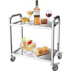 Stainless Steel Kitchen Trolley 2 Tier with Locking Wheels for Hotels, Kitchens, Restaurants, Garage (75 x 40 x 83.5 cm)