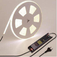 48 V LED Strip 20 m, LED Strip 4000 K Natural White Outdoor LED Strip IP65 Waterproof Very Bright 150 W Cuttable Self-Adhesive with Power Supply and Plug