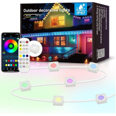 RGBIC 15 m Continuous Light 24 V with 47 Modes Waterproof IP67 30 LEDs Chain Light Music Sync through Bluetooth App for Outdoor and Indoor Use, WYD-24-030