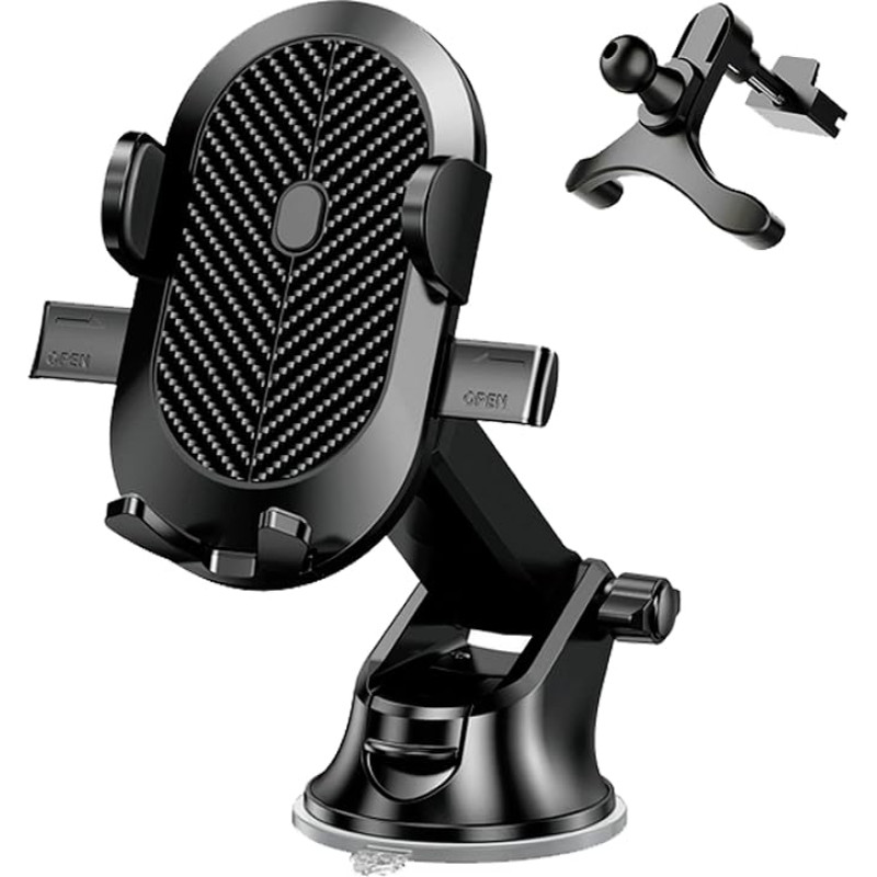 KDJAMI Car Mobile Phone Holder, Car Suction Cup & Ventilation, 360° Ultra Stable 3-in-1 Universal Car Mobile Phone Holder for iPhone, Samsung, Huawei, Xiaomi, LG, etc.