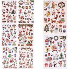 3D Christmas Window Stickers Metallic Colorful 8 Different Sheets Christmas Window Decorations Reusable Glass Snowflakes Stickers Christmas Scene PVC Static