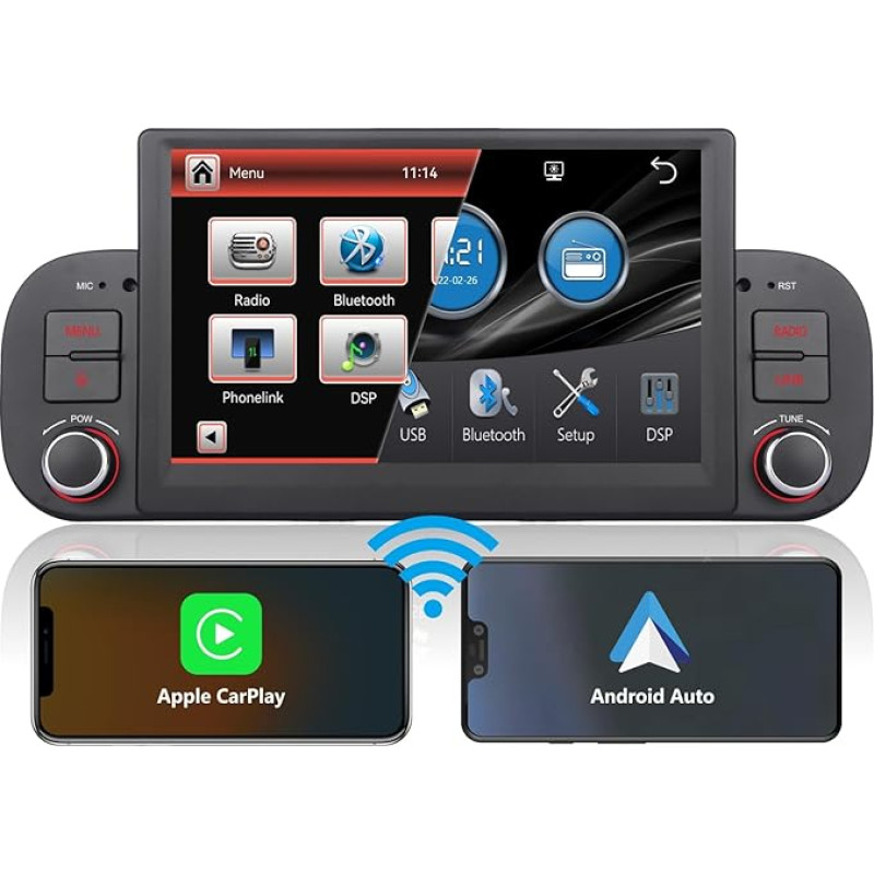 7 Inch High Performance DSP Car Radio for Fiat Panda 2013-2020 Built-in Wireless Carplay & Android Car Navigation Steering Wheel Control SWC Subwoofer EQ Bluetooth USB IPS Touch Screen AM FM RDS Radio