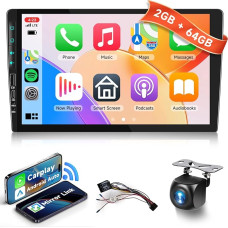 Hodozzy 2G + 64G Android Car Radio 2 DIN Wireless Carplay Android Car, 9 Inch 1080P Touchscreen Screen with GPS Navi, WiFi, MirrorLink, Bluetooth HiFi FM/RDS Android Radio + AHD Reversing Camera