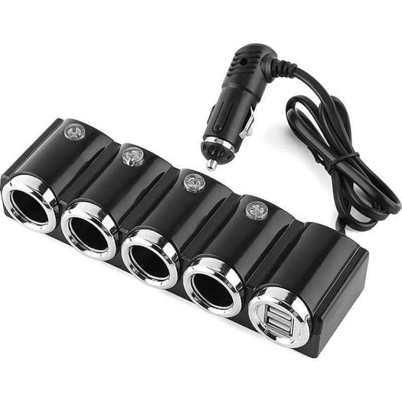 EVTSCAN 4 Way Car Charger Cigarette Lighter Splitter Power Supply with Multi-Socket Dual USB 12V-24V Charger