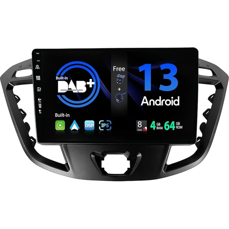 SXAUTO [Built-in DAB] Android 13 Car Radio for Ford Tourneo Transit Custom (2013-2021) - CarPlay Android Car - Camera + Mic - 4G + 64G - 360-CAM Steering Wheel Control WiFi DSP - 2 DIN IPS 9 Inch -