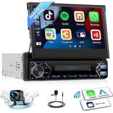 CAMECHO 2G + 64G 1 DIN Android 13 Car Radio with Wireless Carplay Android Car, 7 Inch Flip Out Touchscreen Bluetooth Car Radio with Mirror Link WiFi Sat Nav GPS SWC FM RDS USB + Reversing Camera + Mic