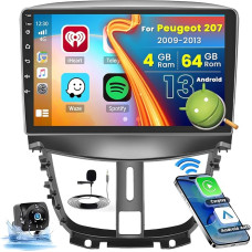 [4+64G] Car Radio Android 13 with Sat Nav for Peugeot 207 2006-2015, Hikity 9 Inch Touch Display Car Radio with Screen Wireless Carplay Android Car GPS WiFi FM RDS Reversing Camera