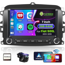 Hikity Wireless Carplay Car Radio with Sat Nav for 500L 2013-2019 Android 13 7 Inch 2G 64G Car Radio Stereo with Bluetooth WiFi FM RDS Mirror Link Android Car SWC MIC Reversing Camera