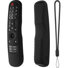 Black Silicone Case for LG Magic TV Remote AN-MR21GA AN-MR21GC 2021 / LG AN-MR22GA MR22GN 2022 Anti-slip Shockproof Silicone Case with Lanyard