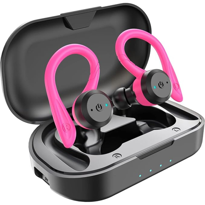 APEKX Wireless Sports Headphones, IPX7 Waterproof, Stereo Sound, Built-in Microphone Headset with Magnetic Portable Charging Bag for iOS, Android (Pink)