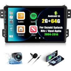 CAMECHO 2+64G Andeoid 13 Wireless Carplay Car Radio for Suzuki Splash Ritz/Opel Agila 2004-2014, 9 Inch Touchscreen Bluetooth Radio with Android Car GPS Navigation WiFi FM + Reversing Camera SWC 2USB