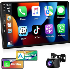 Podofo Car Radio Double DIN with Wireles Apple Carplay Android Car 2G + 32G 10 Inch Android Car Radio Stereo with Screen, with 26UI, GPS Navigation, RDS, Wi-Fi, FM + Reversing Camera and Microphone