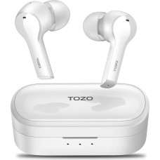 TOZO T9 Bluetooth Headphones, In-Ear Headphones, Wireless Bluetooth 5.3, Noise Cancelling Calls Headphones, Wireless, 4 Microphones, Type-C and Fast Charging, Built-in Microphone, Earphones White