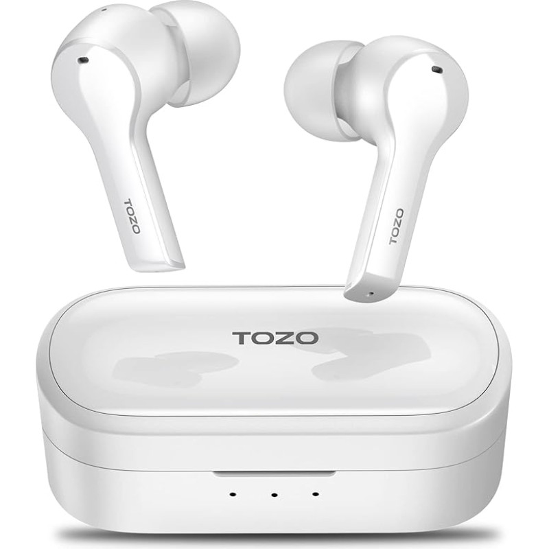 TOZO T9 Bluetooth Headphones, In-Ear Headphones, Wireless Bluetooth 5.3, Noise Cancelling Calls Headphones, Wireless, 4 Microphones, Type-C and Fast Charging, Built-in Microphone, Earphones White