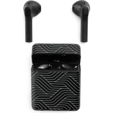 Music Sound Bluetooth Headphones Wireless Capsule In-Ear Wireless Bluetooth Headphones for Smartphones with 5-Way Charging Box - 3 Hours Autonomy - Built-in Microphone - Black Lines Pattern