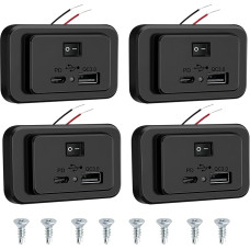 4.8A Dual USB Socket for Car Charger with Switch and LED, 12V/24V PD and QC3.0 USB Panel Charging Socket, Suitable for RV, Truck, Boat, SUV (Pack of 4)