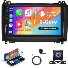 8 Core 2G + 64G Android Car Radio for Mercedes Benz W169 W245 B200 W639 Viano W906 Sprinter 9 Inch Car Radio with Apple Carplay Android Car Navigation GPS WiFi Mirror Link Bluetooth FM/RDS/DAB Rear