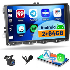 Hikity 2G + 64G Android 13 Car Radio with Sat Nav for VW Polo Golf 5 6 Caddy Tiguan Touran with Wireless Carplay Android Car 9 Inch Touchscreen Car Radio with Navigation WiFi FM/RDS SWC MIC Reversing