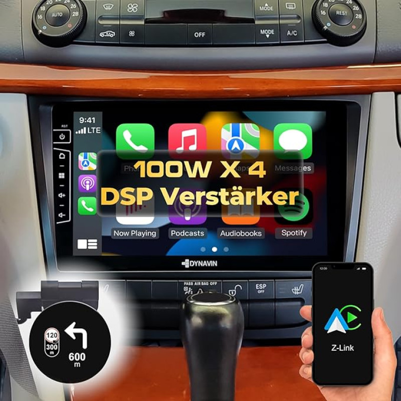 DYNAVIN Android Car Radio Sat Nav for Mercedes E-Class W211 CLS C219; 9 Inch OEM Radio with Wireless Carplay and Android Car, Head-up Display, Includes DAB+, D9-W211 Premium Flex